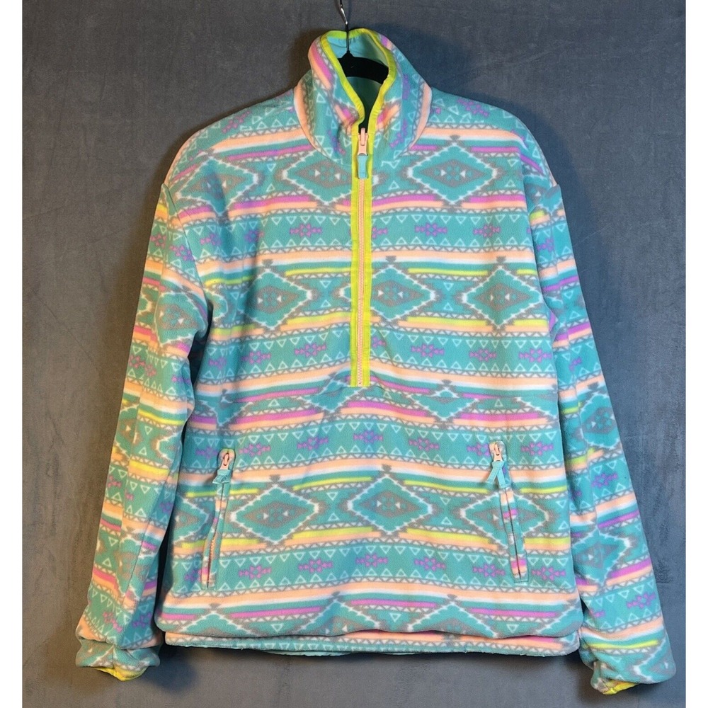 Chubbies That's Rad Reversible Polar Fleece Jacket‎ Men's S 1/2 Snap Aztec Neon